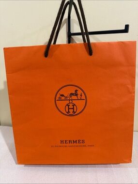 Hermes Orange Shopping Bag with Dark Brown Rope Handles